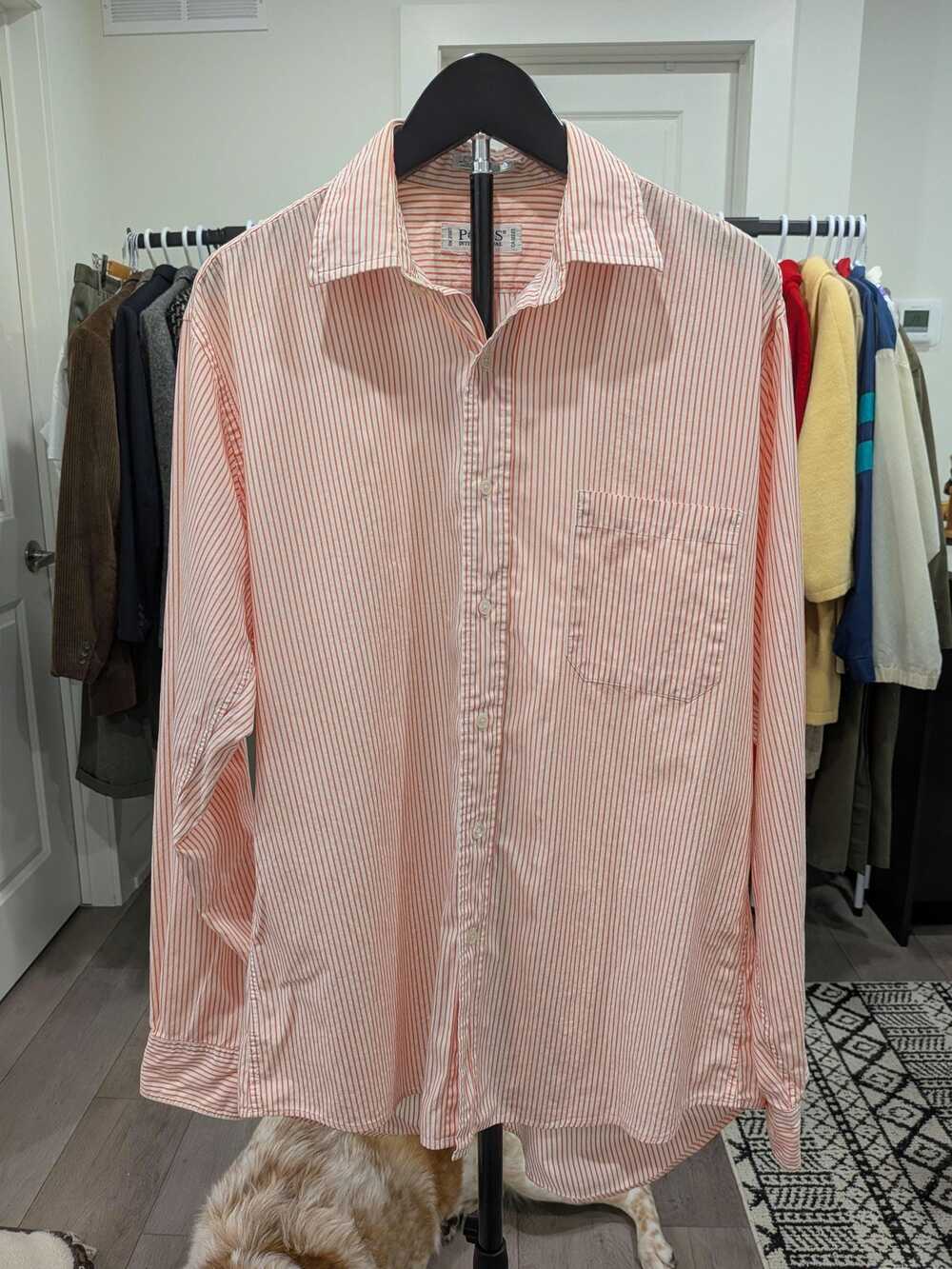 Ports International Orange Stripe Button Up 100% Cotton Men's Medium 15.5